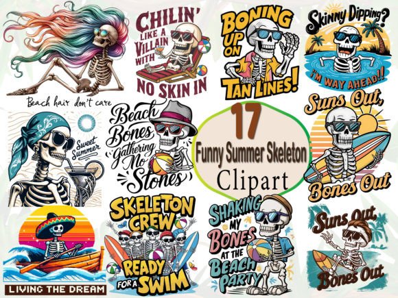 Download Funny Summer Skeleton Clipart Bundle Png - Skeleton clipart Collection