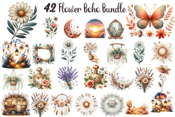 Download Set Flower Boho Art Design Bundle - Boho art Collection
