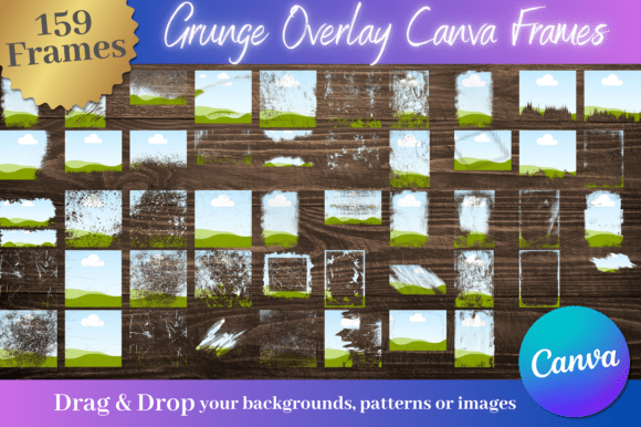 Download 159pc Grunge Bleach Effect Canva Frames - Frame Collection