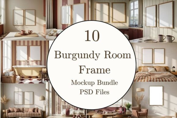 Download 10 Burgundy Room Frame Mockup Bundle PSD - Frame Collection
