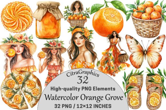 Download Watercolor Orange Grove Clipart. - Orange Collection