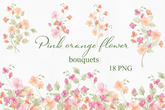 Download Watercolor Pink Orange Flower Bouquets - Orange Collection