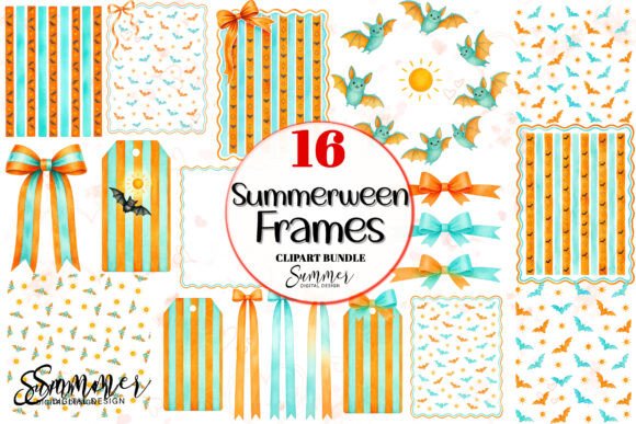 Download Summerween Bats &amp; Suns Stripe Frames - Frame Collection