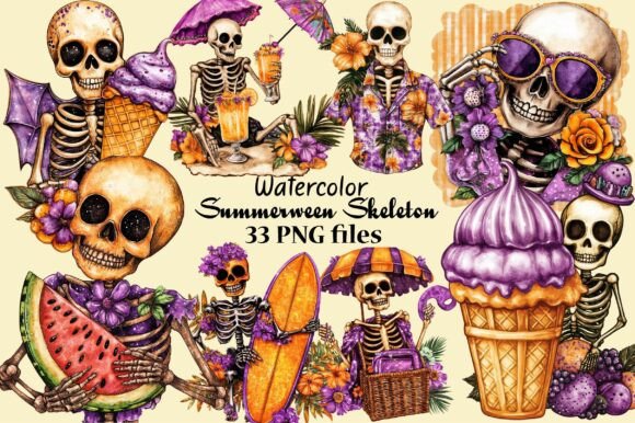 Download Summerween Skeleton Clipart Bundle - Skeleton clipart Collection