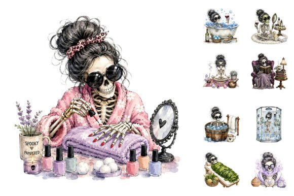 Download Spooky Spa Messy Bun Skeleton Clipart - Skeleton clipart Collection
