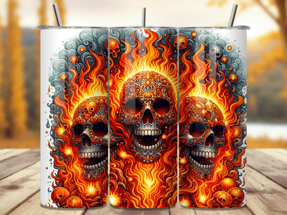 Download Fiery Orange Flame Skull Tumbler Wrap - Orange Collection
