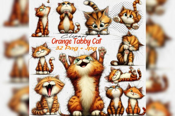 Download Whimsical Orange Tabby Cat Birthday Png - Orange Collection