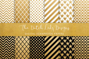 Download Digital Scrapbook Paper - Golden, Black & White Geometric Patterns - Geometric patterns Collection