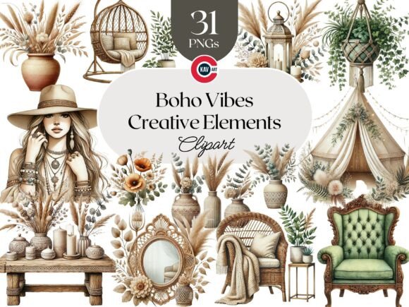 Download Boho Vibes Vintage Elements Clipart - Boho vibes Collection