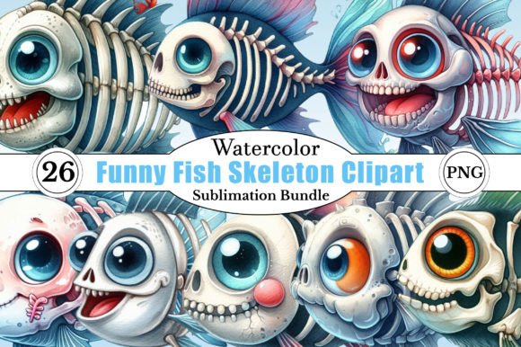 Download Watercolor Funny Fish Skeleton Clipart - Skeleton clipart Collection